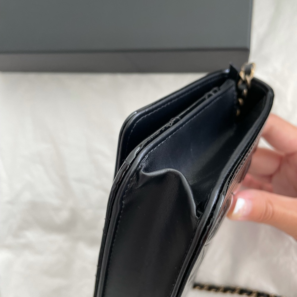 •SOLD to Fashionphile• CHANEL Patent Boy Wallet On Chain WOC Black - Picture 4 of 16
